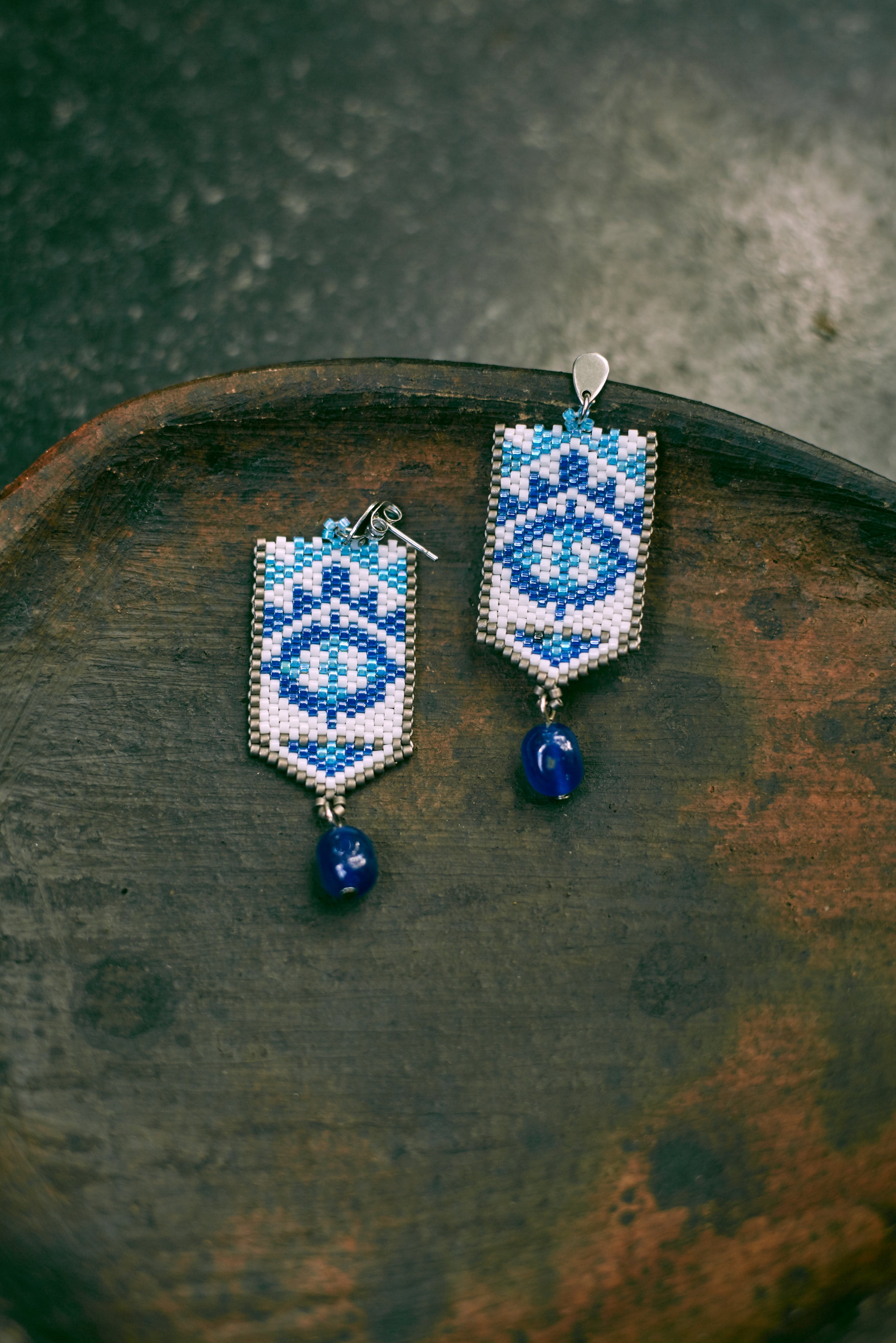 Blue Beaded Earrings